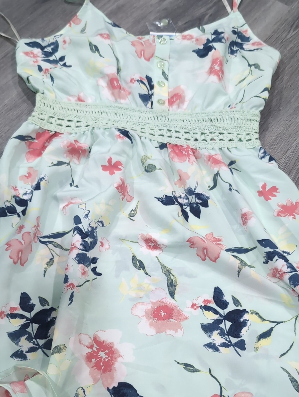 Sweet Wanderer Mint Floral Spaghetti-Strap Dress with Coral Accents